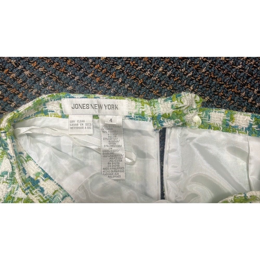Jones‎ New York Green Plaid Tweed Mini Skirt Size 4 Cotton Linen Blend - Picture 3 of 8